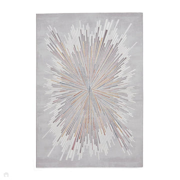 Creation 50199 Modern Abstract Polychromatic Distressed Metallic Shimmer Soft Textured Low Profile Short-Pile Soft Grey/Ivory/Muted Blue/Soft Pink/Golden Ochre/Taupe Rug-Think Rugs-Rug Love - The Most Loved Rug Store